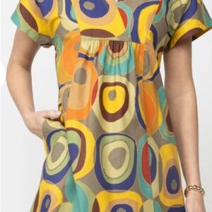 Uncle Frank - Gold Multi Color Circle Print Dress